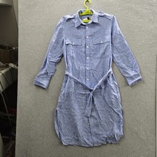 Polo Ralph Lauren Women Dress 8 Blue Striped Linen Shirt Button Long Sleeve