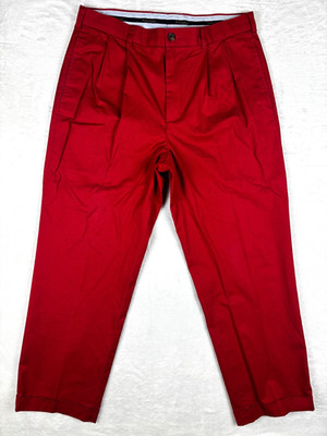 Brooks Brothers Elliot Chino Pants Mens 36x30 Red Pleated Cuffed Stretch
