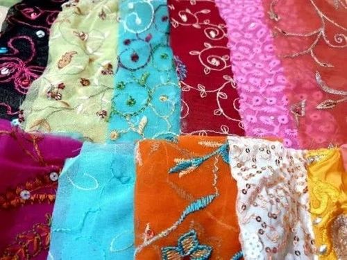 Abb 15pcsVintage Sari Georgette Fabric Remnants Embroidered Craft Scrapbook DUP3 image 3