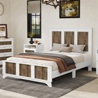 Full Size Farmhouse Styles Wooden Platform Bed with Wooden Slats Support,White 