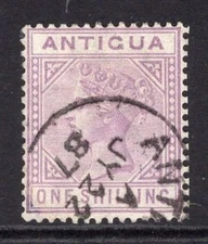 ANTIGUA 1884-87 1/- MAUVE VERY FINE CDS USED. STANLEY GIBBONS NUMBER 30.