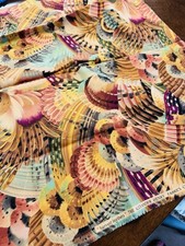 Vtg Alexander Henry 1998 Fabric Cotton Harvest Feathers 18x44 Pink Green Yellow