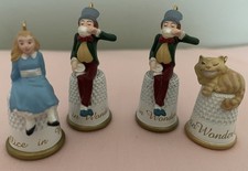 4 Hallmark “Alice In Wonderland” Thimble Ornaments 1995, 96, 98