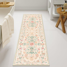 Uphome Bathroom Runner Rug Beige Vintage Long Bathroom Rug Soft Shaggy Non-Slip
