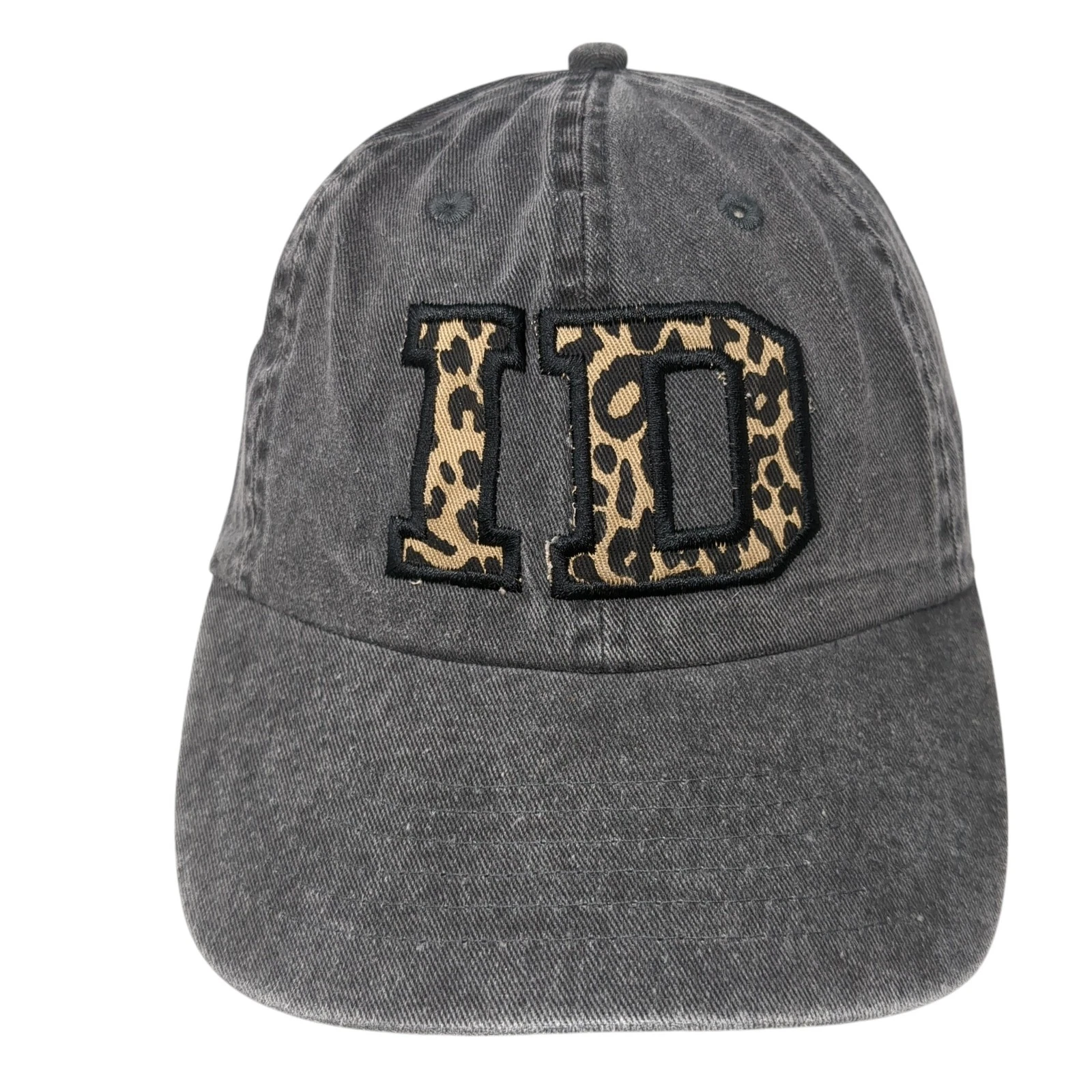 ID Leopard Slideback Baseball Cap Gray One Size Adjustable Embroidered 6 Panel