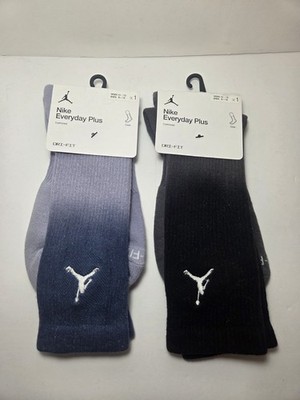 Mens Jordan Jumpman Crew Socks Black & Blue Gradient 2 Pairs #HJ2446 Sz L 8-12