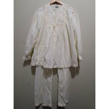 Vintage Carole Womens Cream Lace  Embroidered Trim Pajama Set Top Pants Size 34
