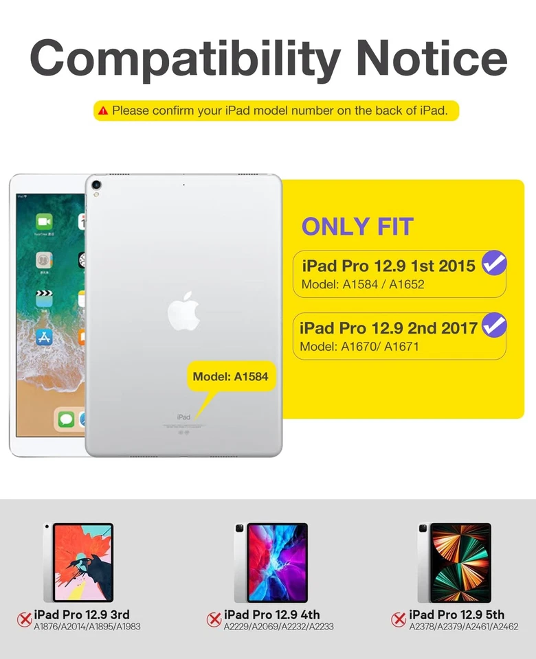 Чехол для iPad Pro 12,9 с клавиатурой совместимый с iPad Pro 12,9 дюйма 2015/2017,... - Изображение 2 из 4