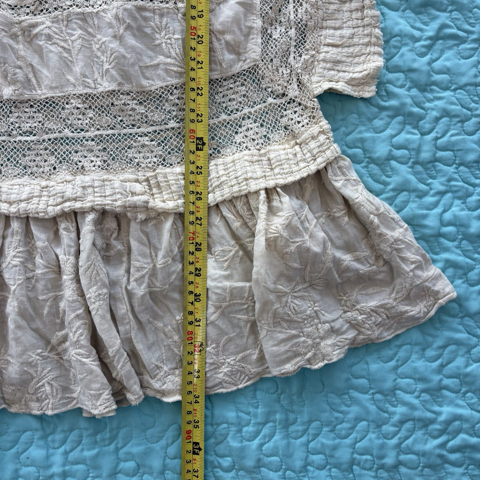 Magnolia Pearl Cream Cotton Tunic Lace Mini Dress Bohemian Women’s Small FLAW image 8