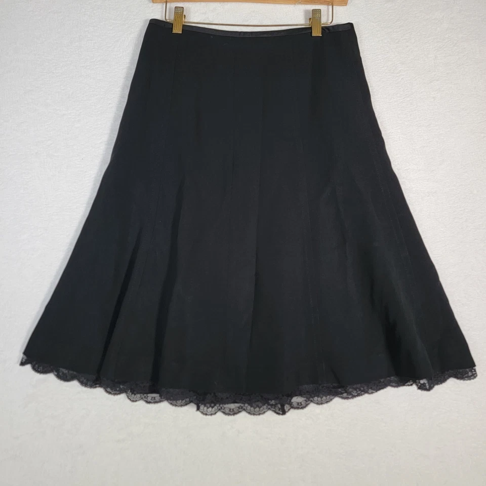 Liz Claiborne Womens Black Knee Length Skirt Lace Trim A-line Pleated Size 4 - Image 2 of 4