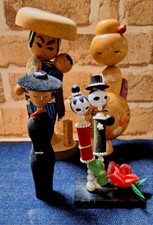 N/A Kokeshi Wooden Doll Set 4 Flowers Hand Painted 22cm 21cm 14cm 15cm