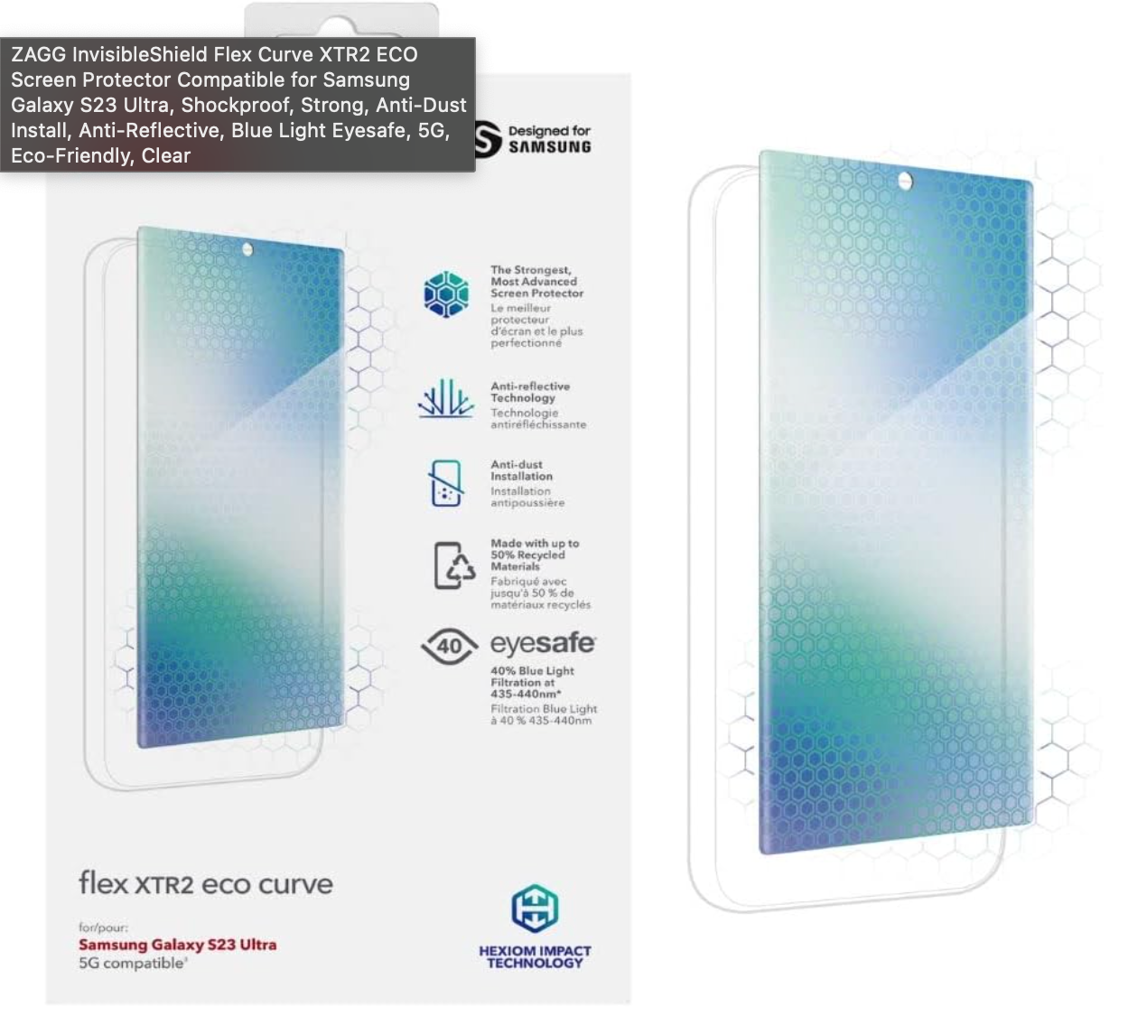 ZAGG InvisibleShield Flex Curve XTR2 ECO Screen Protector for Galaxy S23 Ultra