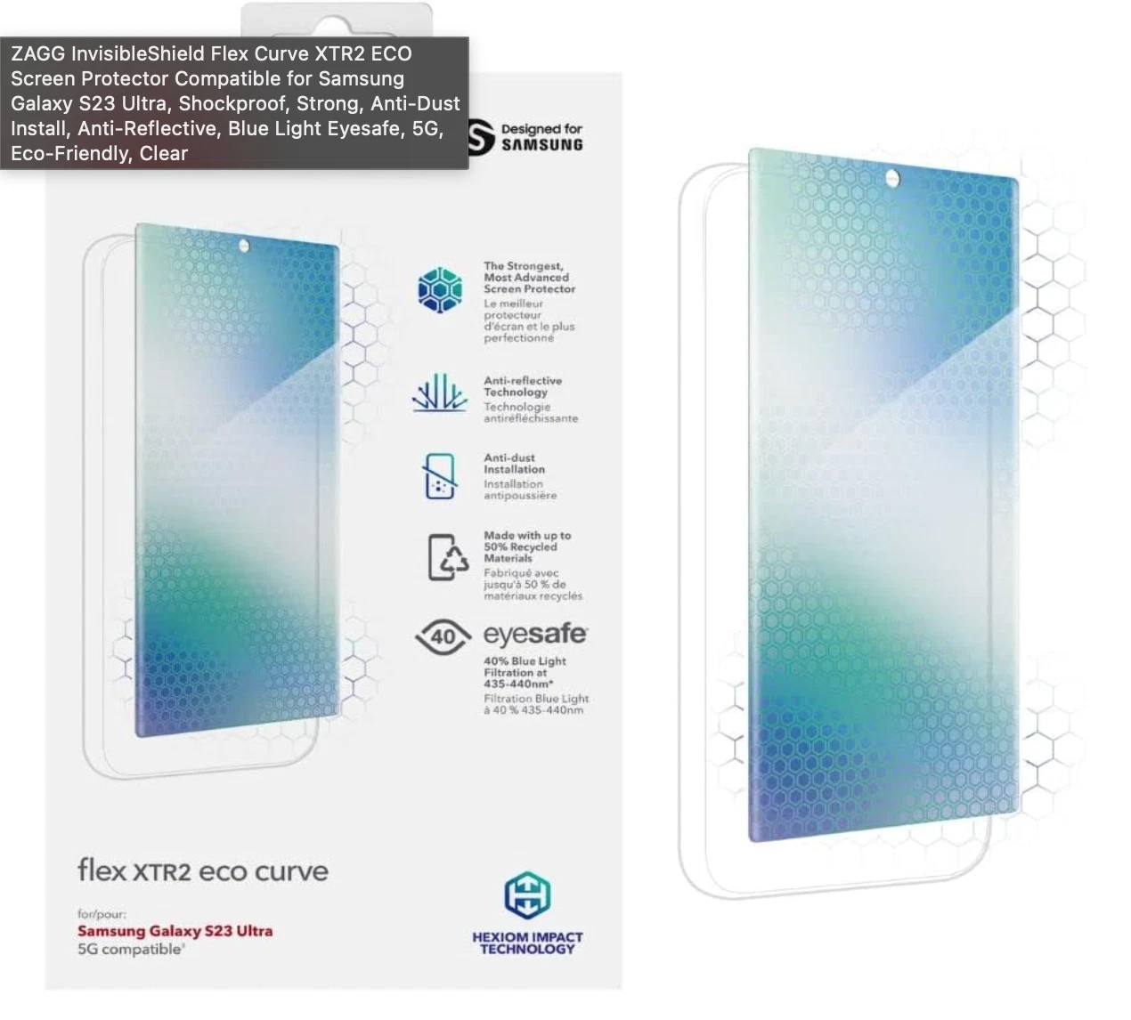 ZAGG InvisibleShield Flex Curve XTR2 ECO Screen Protector for Galaxy S23 Ultra