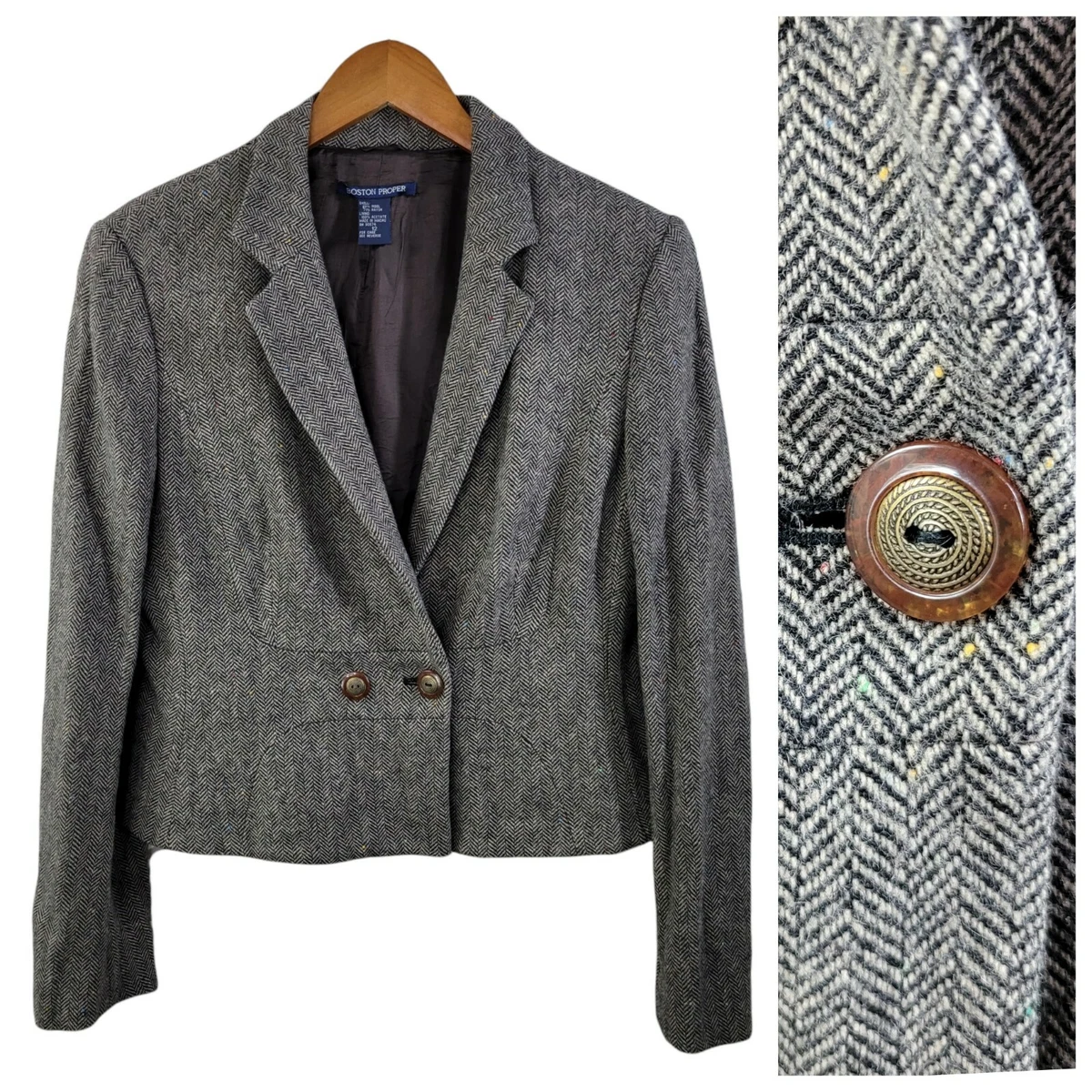 Boston Proper Rainbow Fleck Tweed Blazer Jacket size 12 Dark Academia Tailored