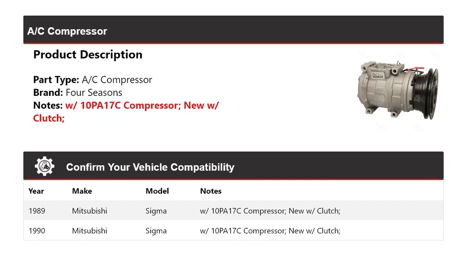 Compresor de aire acondicionado para Mitsubishi Sigma 1989-1990 4 estaciones Foto 2 de 4