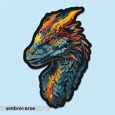 Fantasy Dragon Head Embroidered Large Patch, Vibrant Legendary Creature, Iron-On