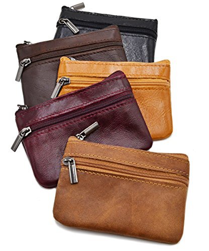 Freezx Women Genuine Leather Coin Pouch Zip Mini Purse Wallet Key