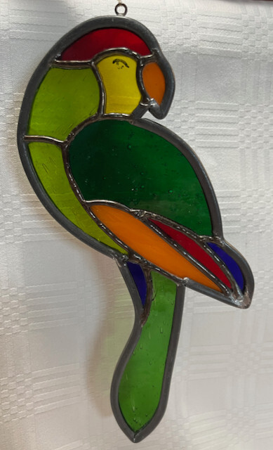 Stained Glass Parrot Ornament Suncatcher Tropical Decor Vtg  7.25" ☀️  🦜