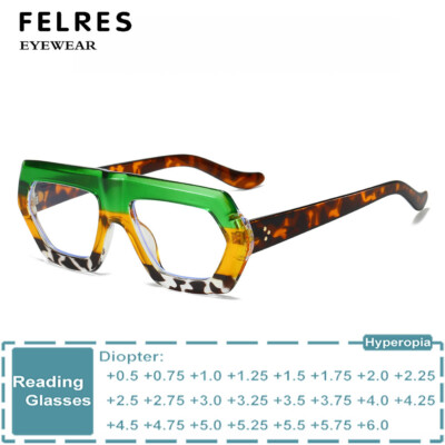 Women Polygon Anti Blue Light Retro Reading Glasses Clear Lens Fashion Glasses 