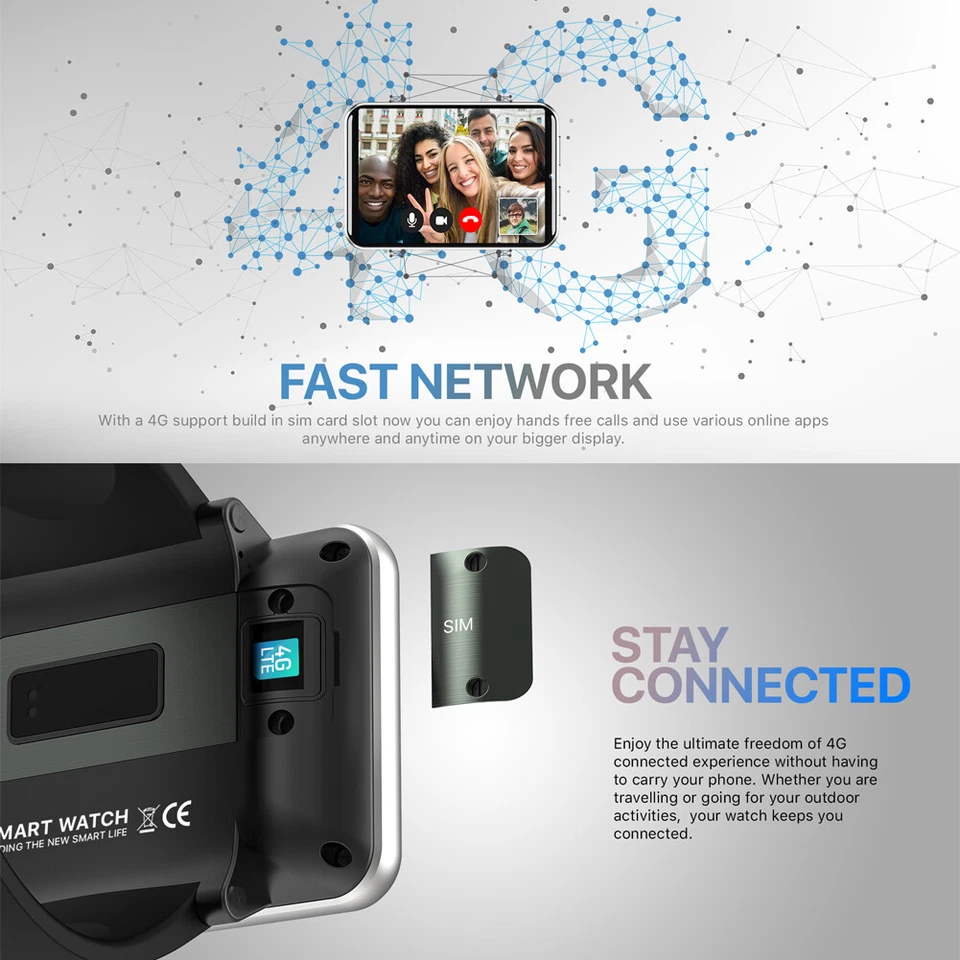 Men Smart Watch 4G Large Touch Screen Phone 5MP Camera Smartwatch for Women Men - Image 3 of 4