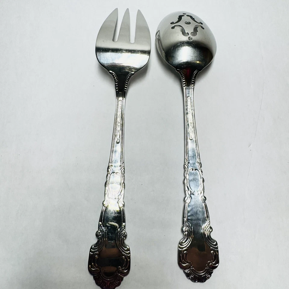 Reed & Barton Renaissance Serving Fork & Pierced Serving Spoon Stainless - Image 3 of 4