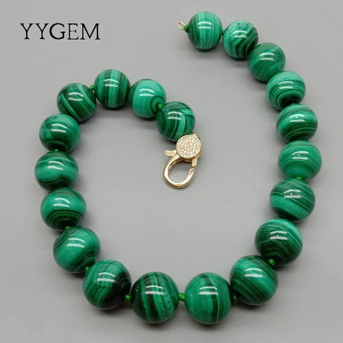 Natural AAA Grade 20mm Green Malachite Round Smooth Gemstone Necklace 46Cm image 7