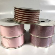 Stampin' Up Grosgrain Two-Tone Ribbon Striped Pink White 1 1/4" 40 Yards Lot 5