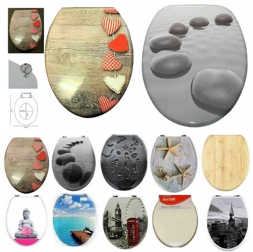 Toilet Seat MDF Soft Slow Close All Printed Seats Strong Stainless Steel Hinges