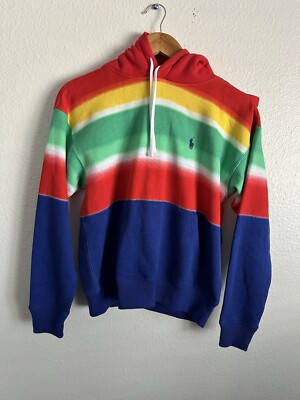 Polo Ralph Lauren Serape Laguna Aztec Fleece Hoodie PWing Bear Women Size Small