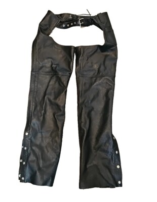 Black Leather Chaps FMC Size Small First Manufacturing Co. Biker Pants Vtg
