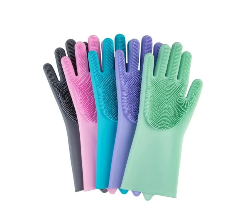 MAGIC SILICONE RUBBER DISH WASHING GLOVES KITCHEN PET BATH CLEANING