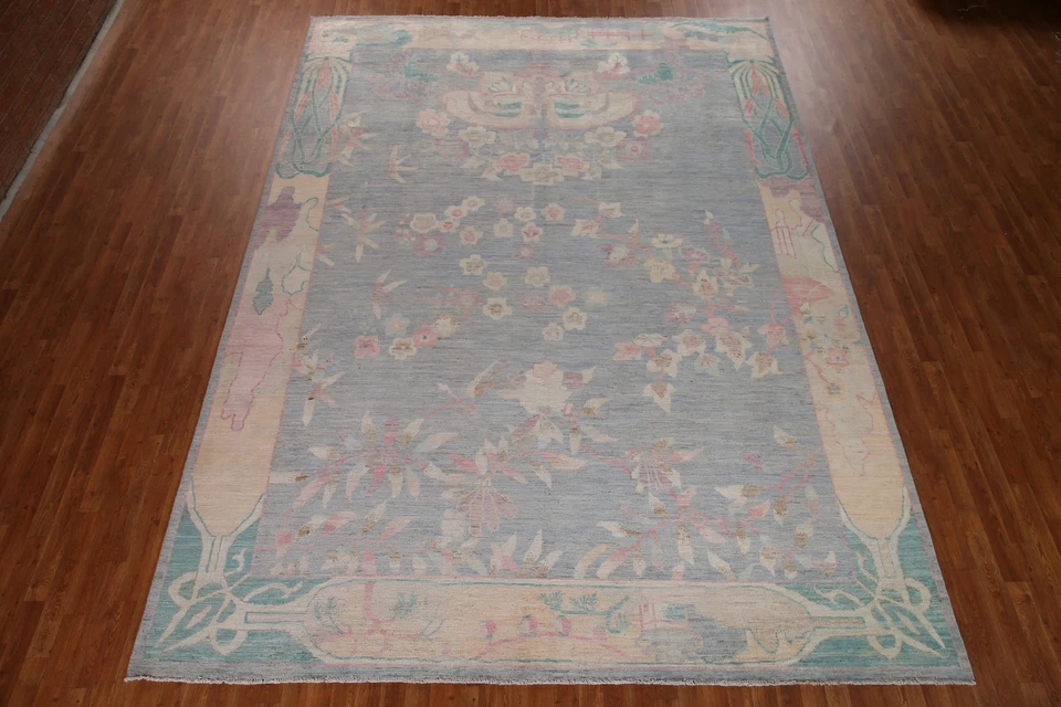 Transitional Oushak Floral Blue Area Rug 10x13 Handmade Wool Turkish Carpet - Image 2 of 4