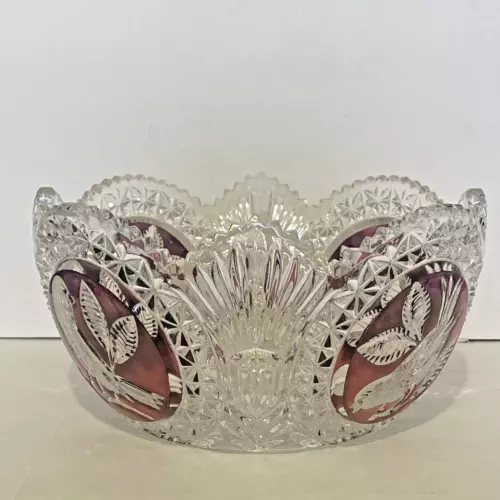 sawtooth Echt Bleikristall Germany Red Byrde Bird Glass 8 1/2" Serving Bowl