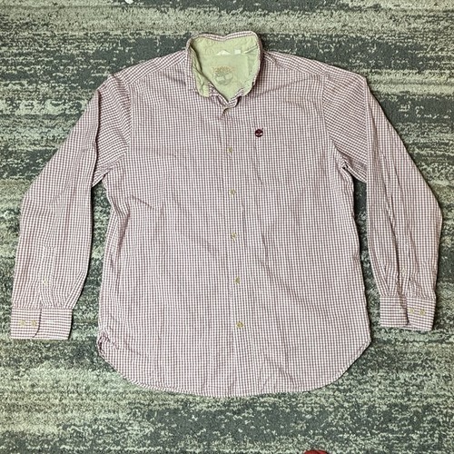 Timberland, Timberland Men's M Cotton Woven Red/Beige/White Plaid Button-Up Shirt, vintage