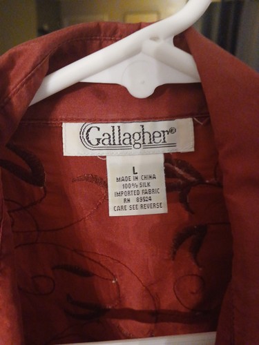 Vintage Gallagher Top Women Medium Burgundy Shirt Silk Fringe Western Blouse 80s - Picture 4 of 4