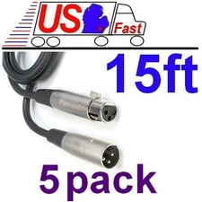 Lot5 15ft XLR Male~Female Extension 3pin Microphone/Mic/PA Audio Cable/Cord/Wire