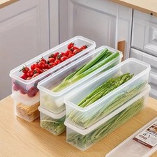 4Pcs Long Rectangular Food Storage Containers Plastic Fridge Organizer Boxes