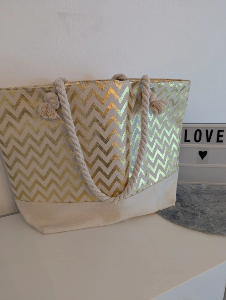 Damen Tragetasche, Beige/Gold, Schulterriemen, Innentasche - Bild 1 von 4