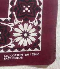 Vtg antique Maroon Burgundy Cotton USA Biker Bandana Kerchief Hanky 20"
