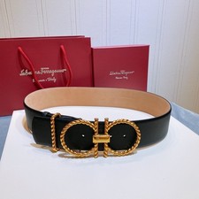 Salvatore Ferragamo Black Leather Belt Gold Buckle 6cm