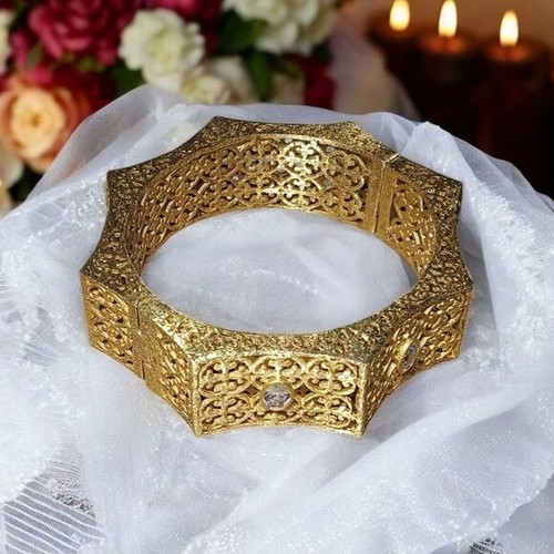 AHC Andrew Hamilton Crawford Signed Bracelet Openwork Gold Vermeil Hinged