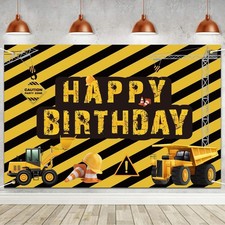 Construction Theme Birthday Party Decoration Dump 70.8x45in Trucks Tractor Excav