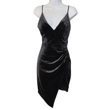 Emerald Sundae Women Black Velvet Mesh Back Asymmetrical Wrap Mini Dress Sm NEW