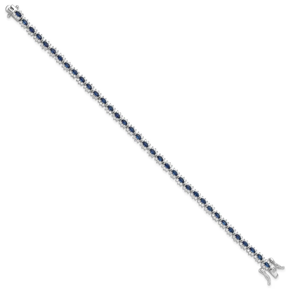 Sterling Silver Rhodium-plated with Blue and White Cubic Zirconia Bracelet 8" - Image 2 of 4
