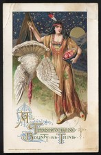 THANKSGIVING Postcard 1916 Embossed Gilded Native Indian Woman Turkey by Winsch