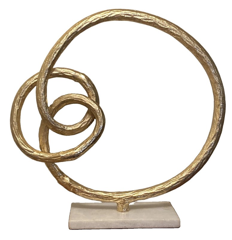 14” Modern Art Gold Looping Abstract Textured Sculpture Marble Base Heavy 4lbs.