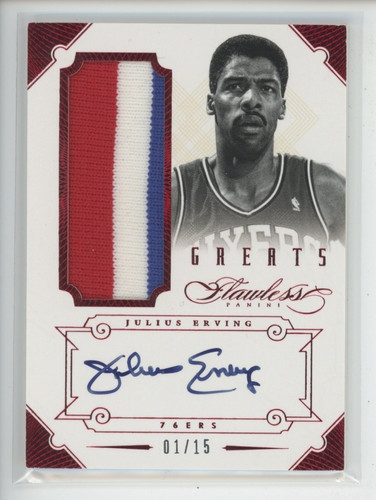 JULIUS ERVING AUTO JERSEY LOGO PATCH /15 2012-13 FLAWLESS GREAT RUBY GAME-WORN