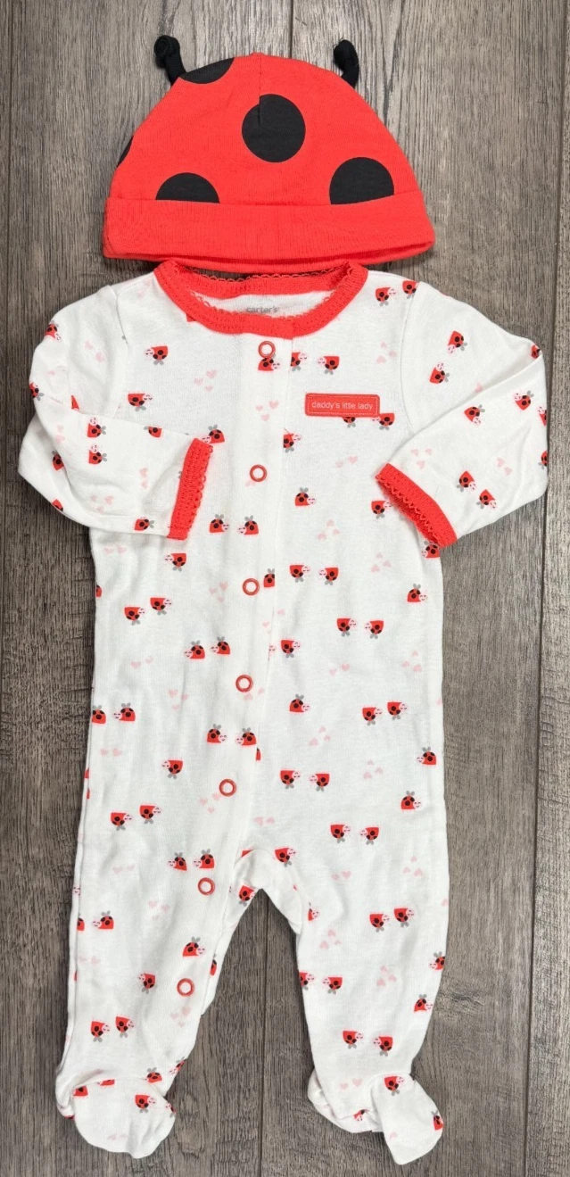 Baby Girl Clothes Nwot Carter's 3 Month 2pc Daddy's Lady Ladybug Footed Outfit