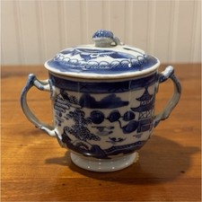 Chinese Canton Blue White Sugar Bowl