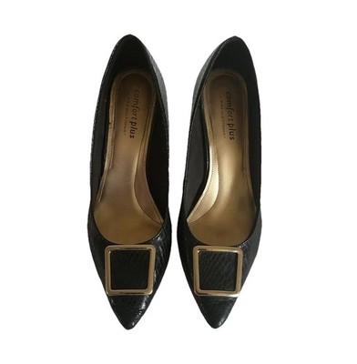 Comfort Plus by Predictions Snake Print Pointed Toe Buckle Pump Black 11